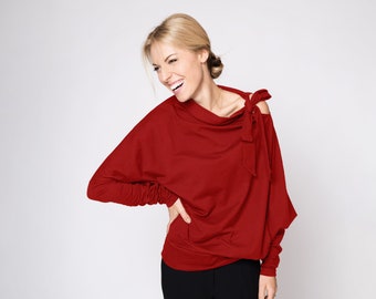 Winter Blouse, Off The Shoulder Blouses, Elegant Top, Formal Blouse For Women, Cold Shoulder Top With Bow, Evening Top, Long Sleeve Blouse