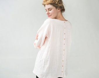 Linen Shirt With Kimono Sleeves, Linen Clothing, White Linen Blouse, V Neck Top, Loose Blouse, Summer Linen Top, Oversize Top, Boho Top