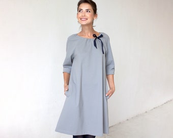 French Dress By LeMuse, Petite Dress, Grey Dress, New Year Party Dress, Knee Length Dress, Womens Clothing, Elegant Dress, Ribbon Dress