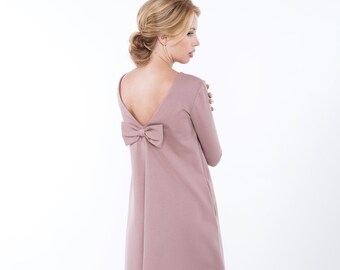 Robe vieux rose, Vêtements pour femme, Petite robe pour femme, Robe avec poches, Robe à nœud, Robe dos nu, Robe d'invitée de mariage, Minimaliste