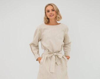 Beige Linen Dress For Women, Simple Linen Dress, Modest Linen Dress, Linen Clothing, Mid Century Modern, Casual Linen Dress, Lemuse