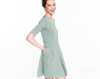 Mint Dress, Midi Dress, Flare Dress, Summer Dress, Pocket Dress, Pleated Dress, Petite Dress, Cocktail Dress, Elegant Dress, Minimalist