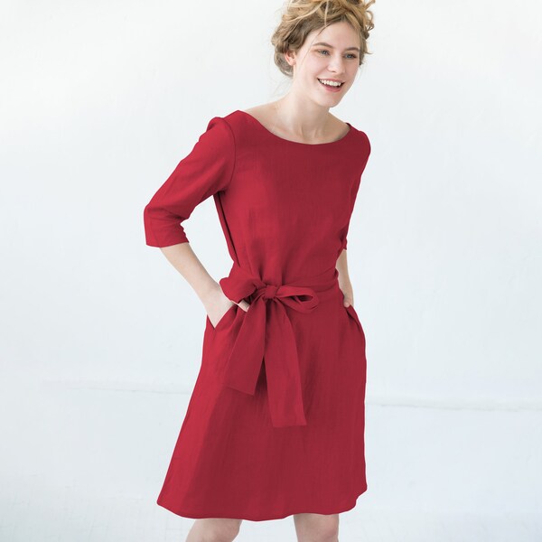 Red Linen Dress Etsy