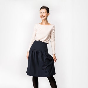 Dark Blue Flare Skirt, High Waist Winter Skirt, Minimalist Skirt ~ Loose A-Line Pleated Skirt, Elegant 50s Swing Skirt with Pockets