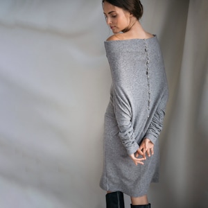 Women Sweater Dress, Wool Sweater, Winter Dress, Loose Sweater Dress, Off Shoulder Dress, Button Back Sweater, Long Sleeve Dress, Fall