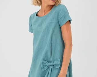 Summer Wedding Guest Dress, Cocktail Linen Dress, Minimalist Dress, Petite Dress, Womens Clothing, Dress With Pocket, Fall Style,Semi Formal