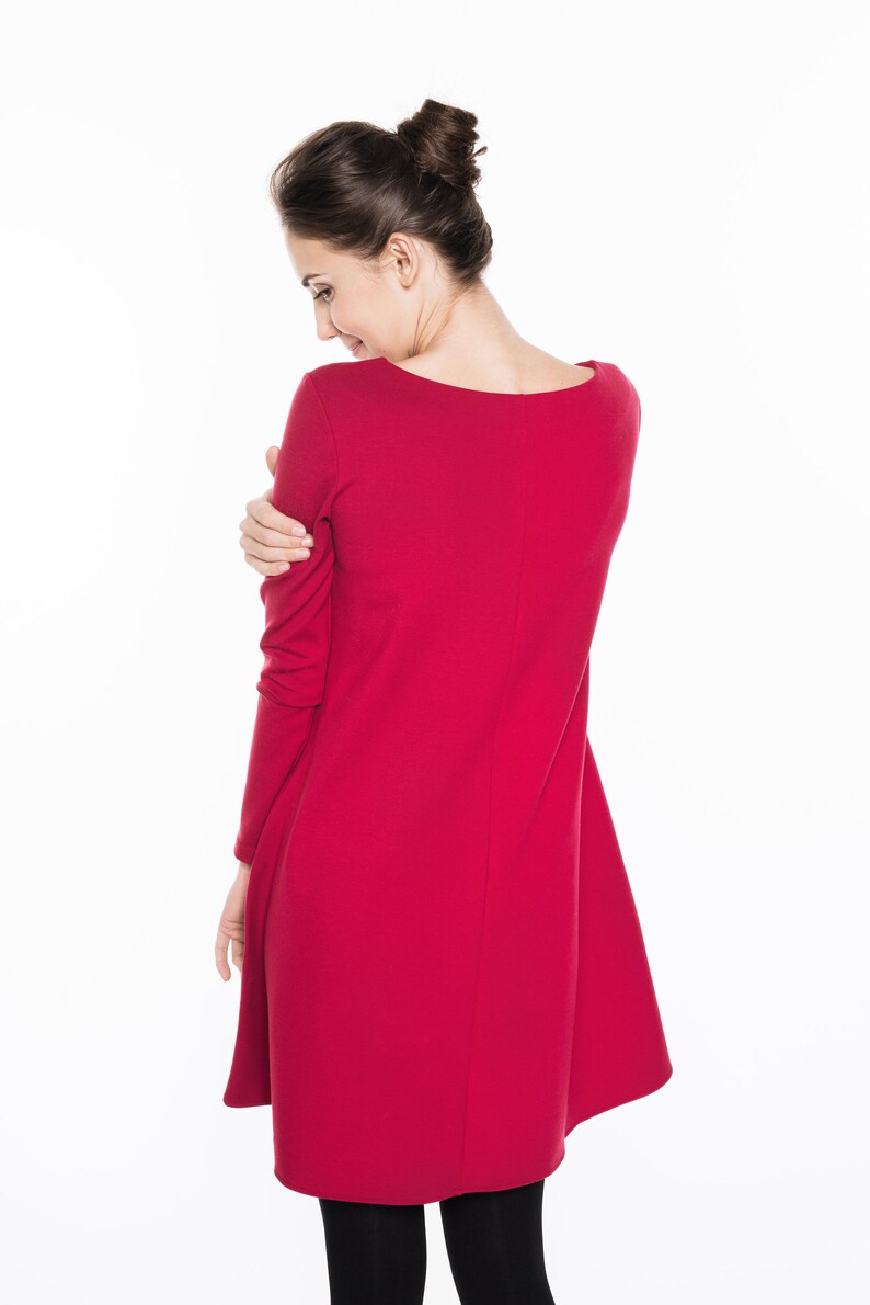 Robe de printemps par LeMuse, Robe rouge, Robe trapèze, Robe à manches longues, Vêtements pour femme, Robe élégante, Robe de cérémonie, Jolie robe pour rendez-vous amoureux image 5