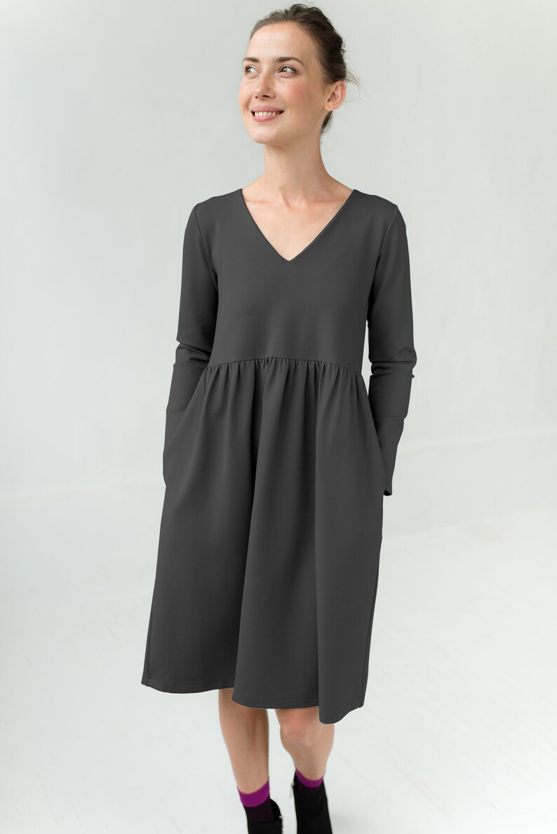 Women Gray Dress Modest Dress Pocket Dress Winter Dress - Etsy