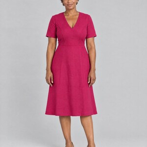V-Neck A-Line Midi Dress with Two Bust Fits for Women, Black, Cerise, Teal – Room by LeMuse