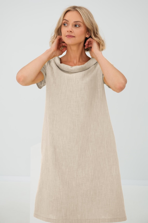 Minimalist Trapeze Linen Dress for Wedding Guest, Women's Sleeveless Summer Clothing, Boho Simple Knee Length Casual Oversize Apparel
