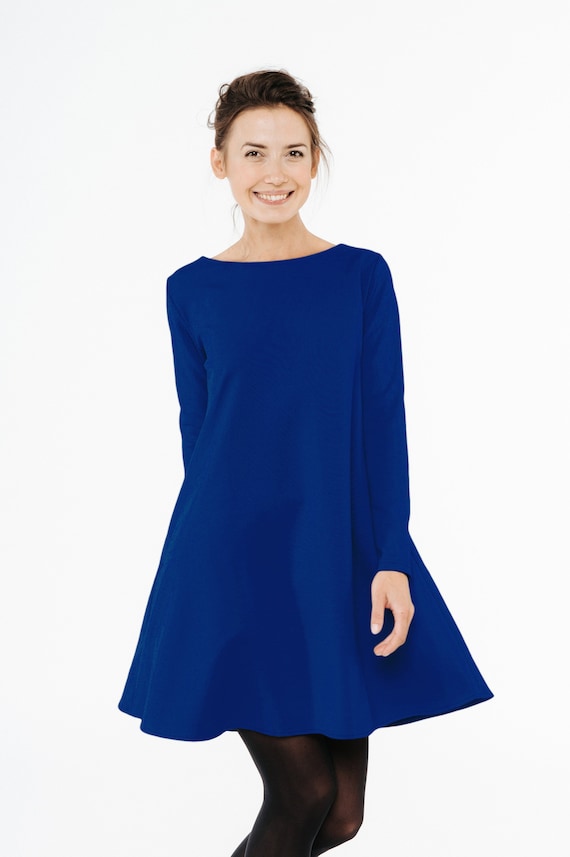 LeMuse Women Loose Dress, Blue Dress, Petite Dress, Short Dress, Minimalist Clothing, Midi Dress, Long Sleeve Dress, Winter Dress, Elegant Dress
