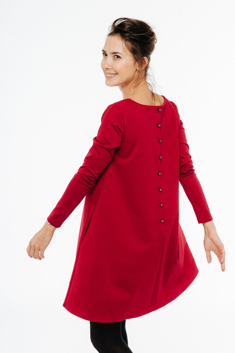 Hellblaues Kleid, lockeres Kleid, Knopfrückenkleid, Taschenkleid, Langarmkleid, Winterkleid, minimalistische Kleidung, Oversize-Kleid Bild 3