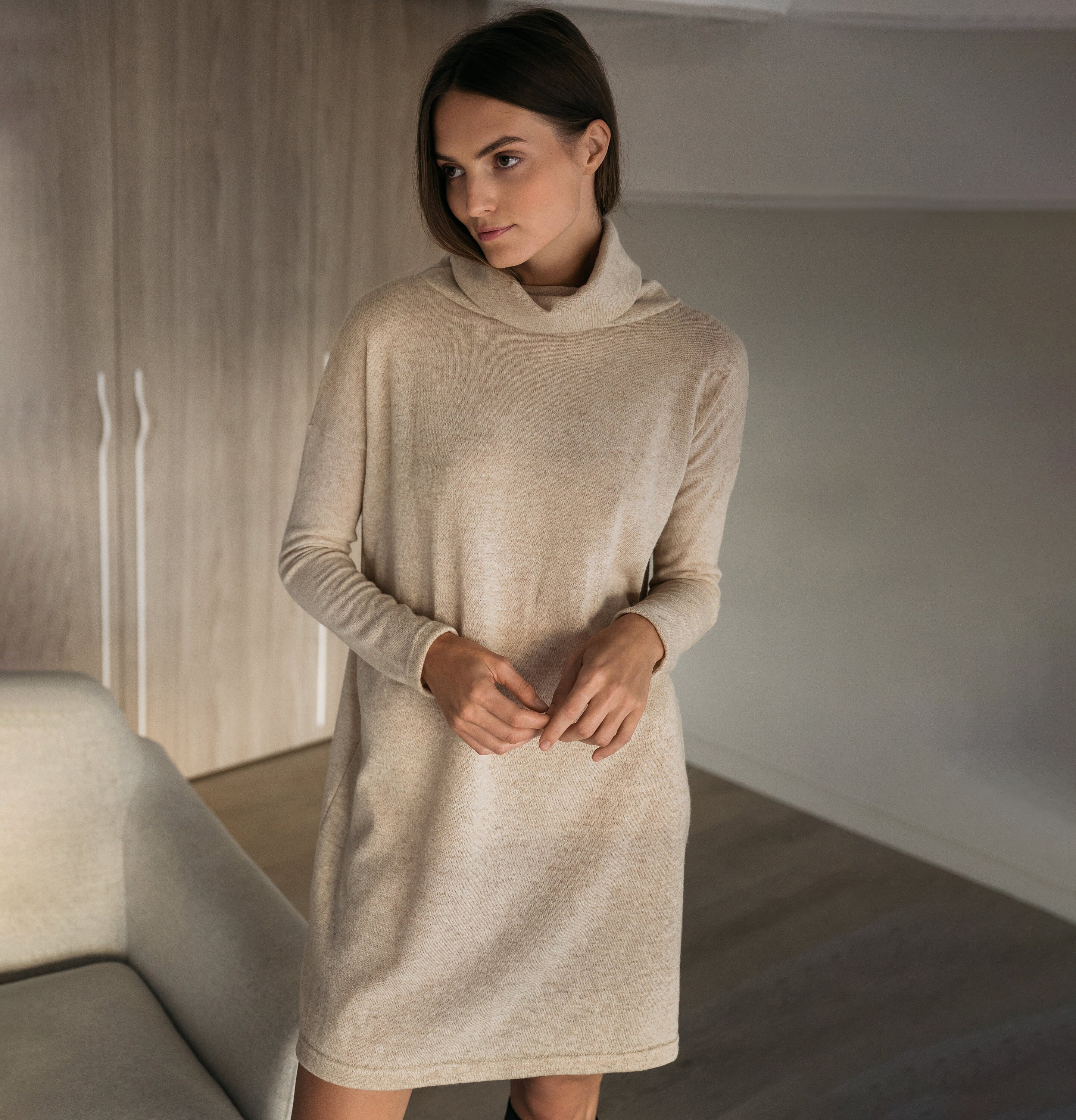 Long sweater dress in grey wool OVERSIZED - Lemuse