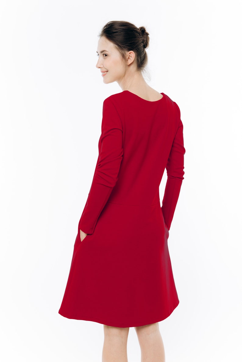 Women Red Dress, Loose Dress, Elegant Dress, Long Sleeve Dress, Minimalist Clothing, Formal Dress, Cocktail Dress, Bow Dress, Winter image 1
