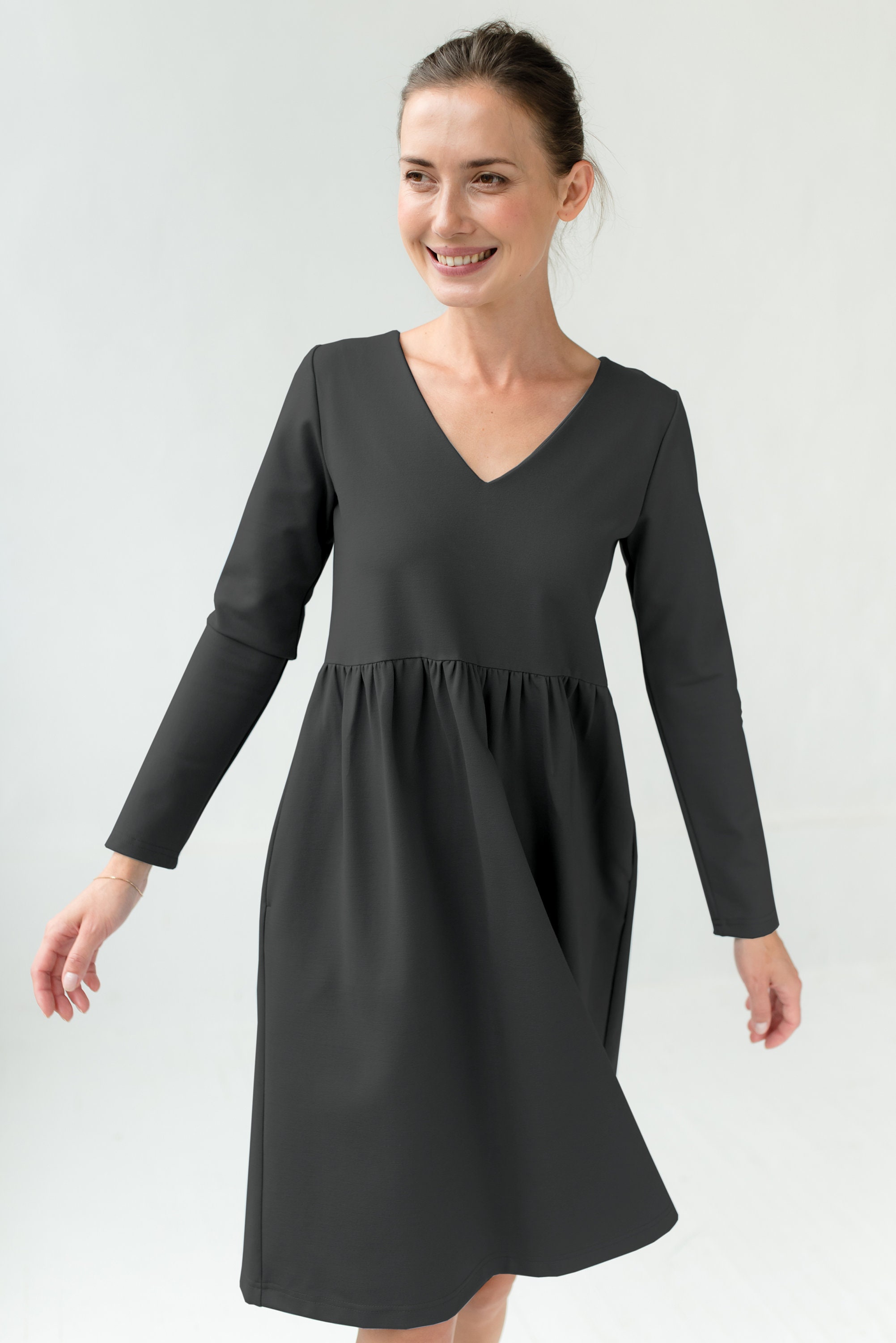Women Gray Dress Modest Dress Pocket Dress Winter Dress | Etsy