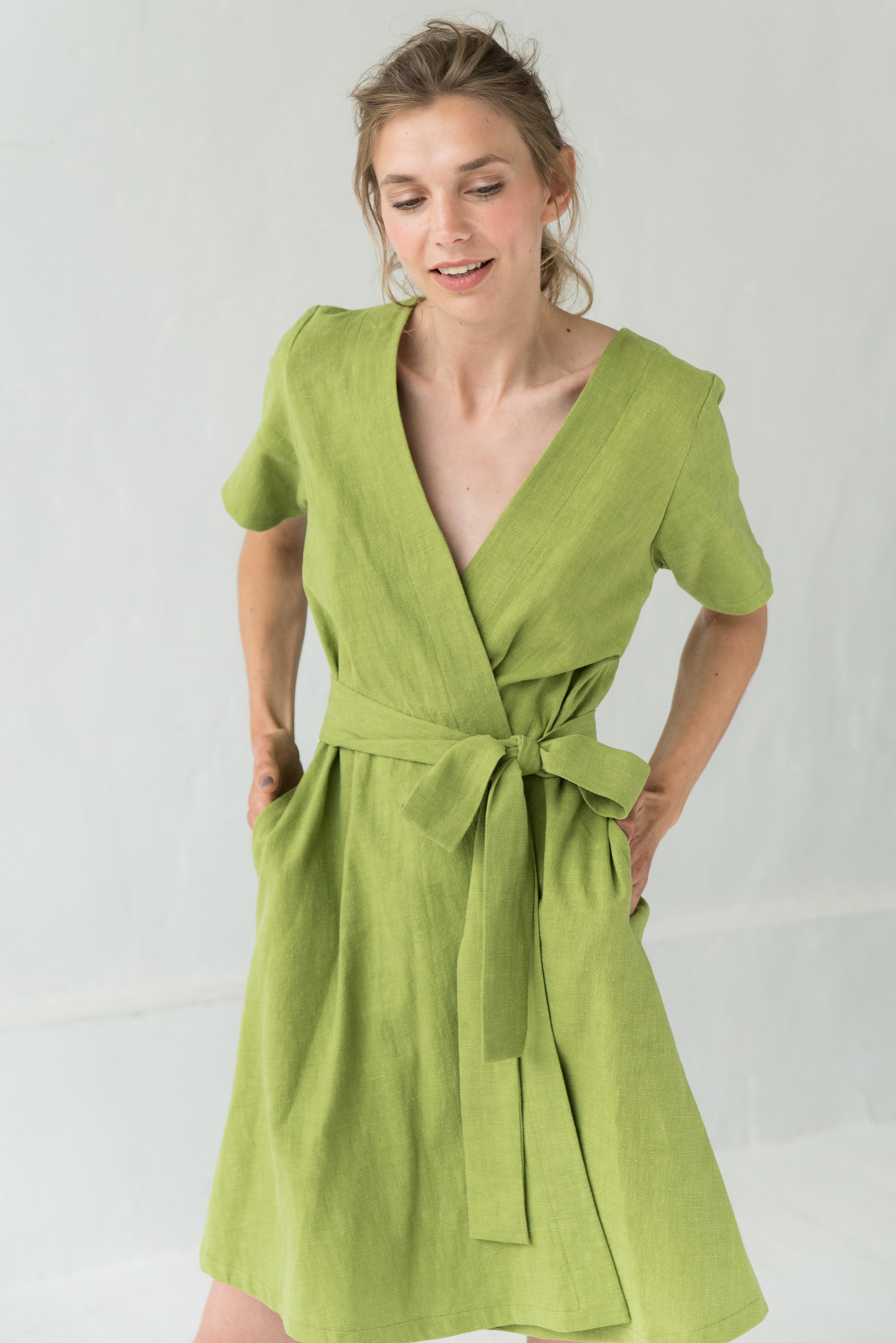 Green Linen Dress Summer Linen Dress Women Linen Dress Moss Etsy