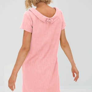 Linen Dress, Women's Clothing, Minimalist Dress With Short Sleeves, Linen Clothing, Modest Linen Dress With Back Ribbon