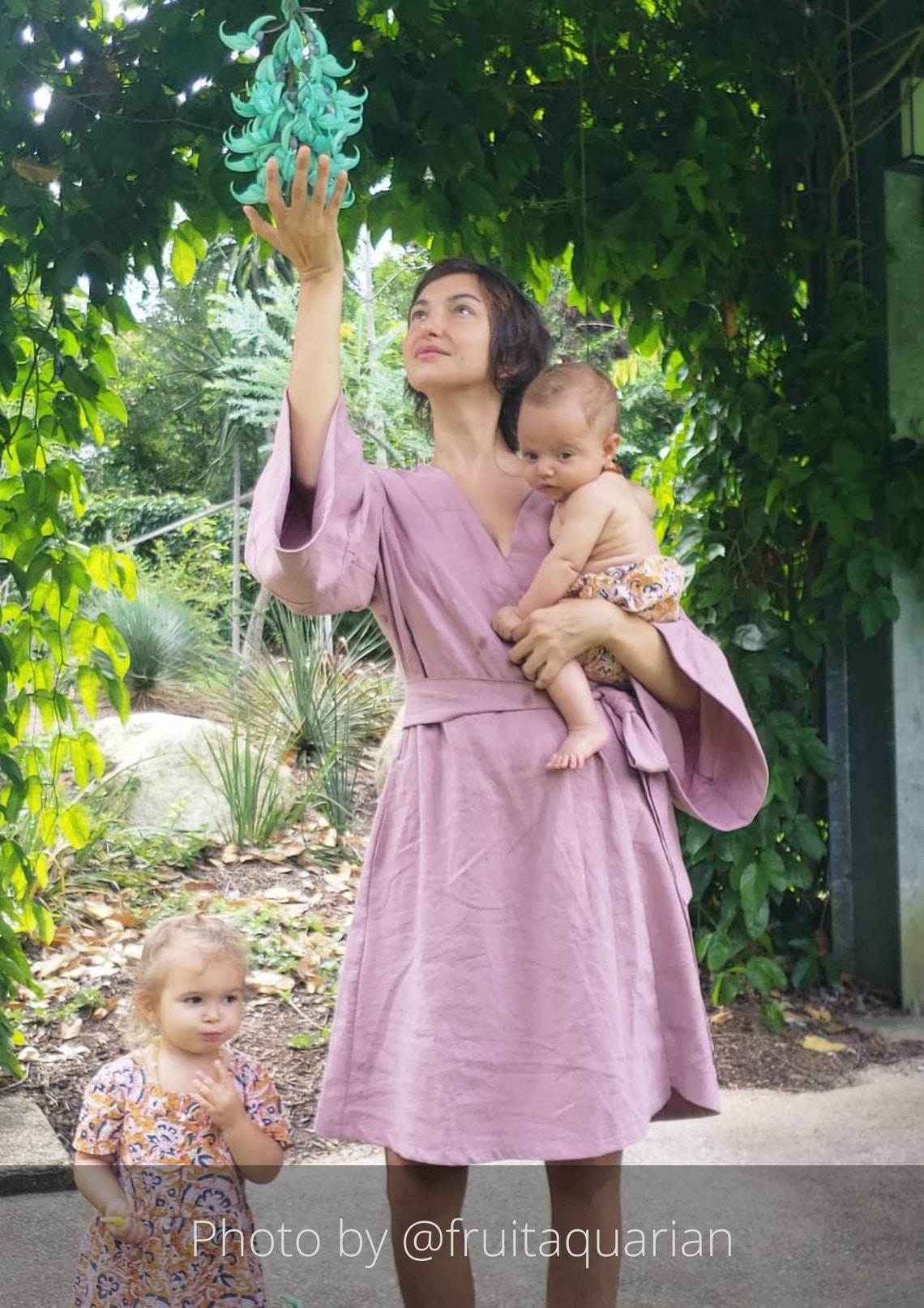 Linen Dress Kimono Dress Long Sleeve Dress Dusty Rose Etsy