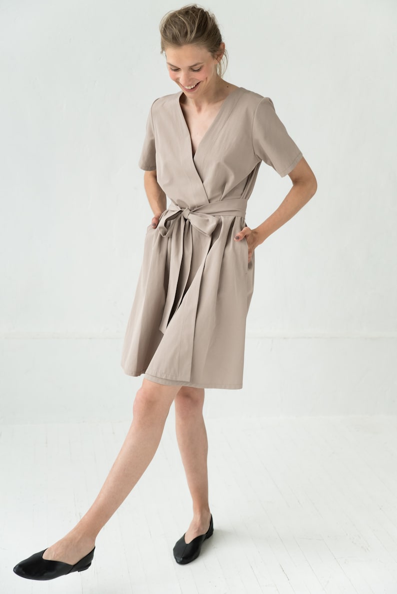 Beige Wrap Dress Summer Dress Women Midi Dress Cocktail - Etsy