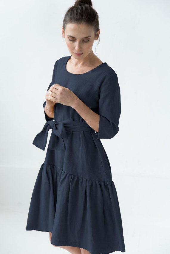 Women Blouson Dress Linen Dress for 