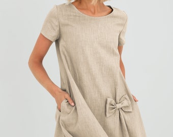 Minimalist Linen Dress by LeMuse, Womens Clothing, Fall Style, Dress With Pockets, Shift Dress, Short Sleeve Dress, Loose Dress, Work Dress