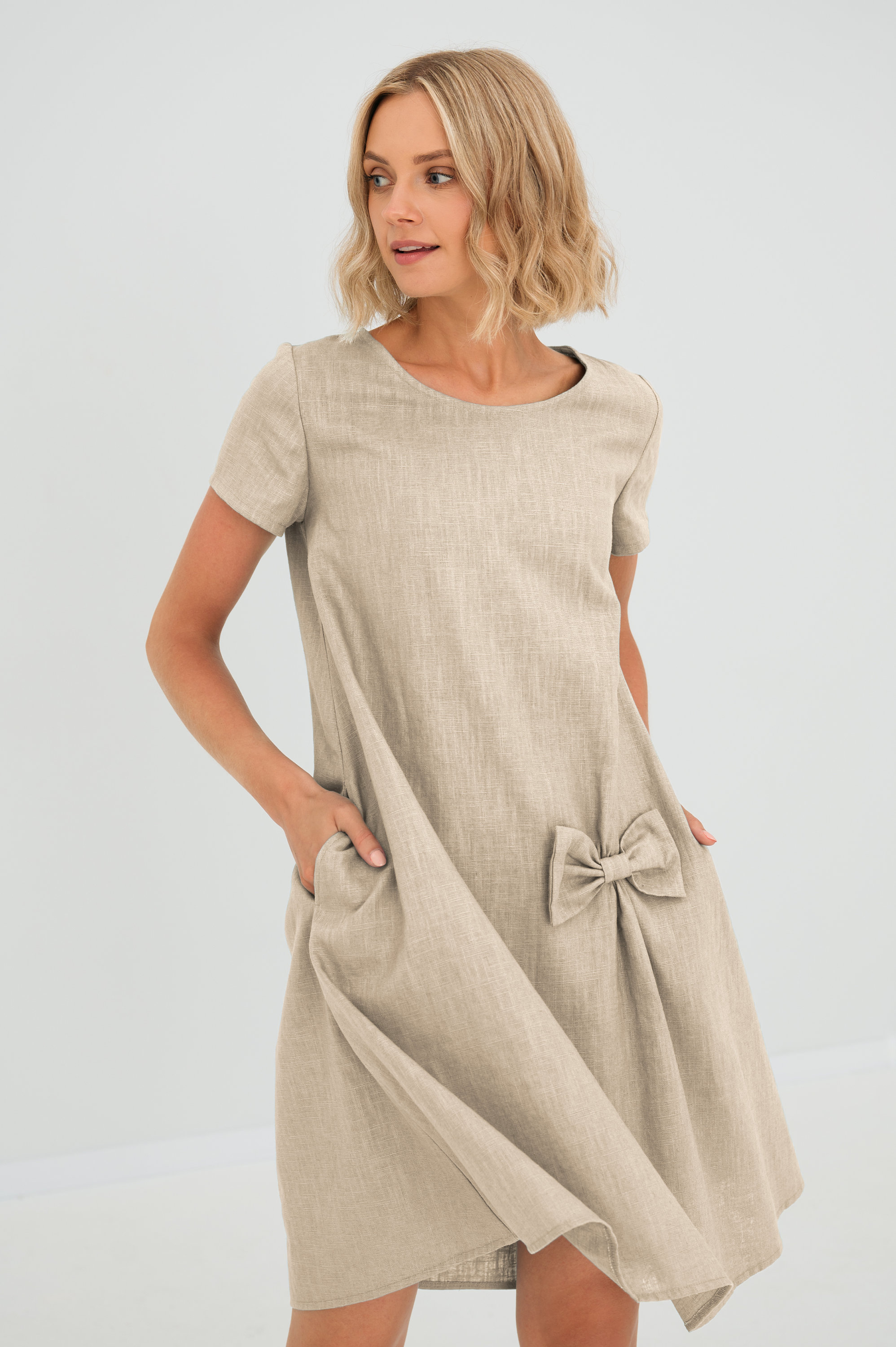 grey linen shift dress Linen Shirt-Dress - Light Grey - Luxury Medium Thick Linen L