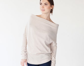 Minimalist Sweater By LeMuse, Womens Clothing, Cream Off Shoulder Sweater, Elegant Sweater, Cozy Sweater, Chic Sweater, Woolen Pullover