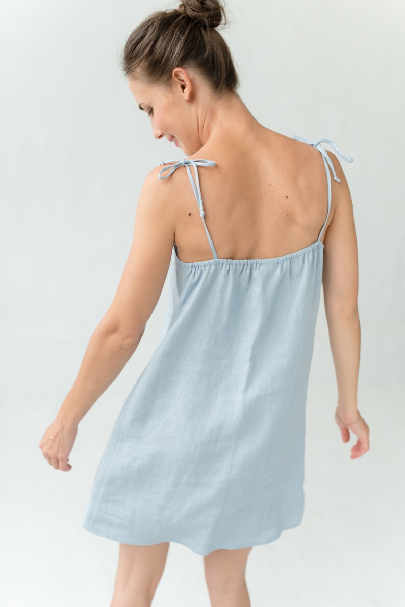 Minimalist Clothing Loose Nightdress Linen Nightgown Linen Sleepwear Blue Linen Sleeping Dress Linen Clothing Linen Night Dress