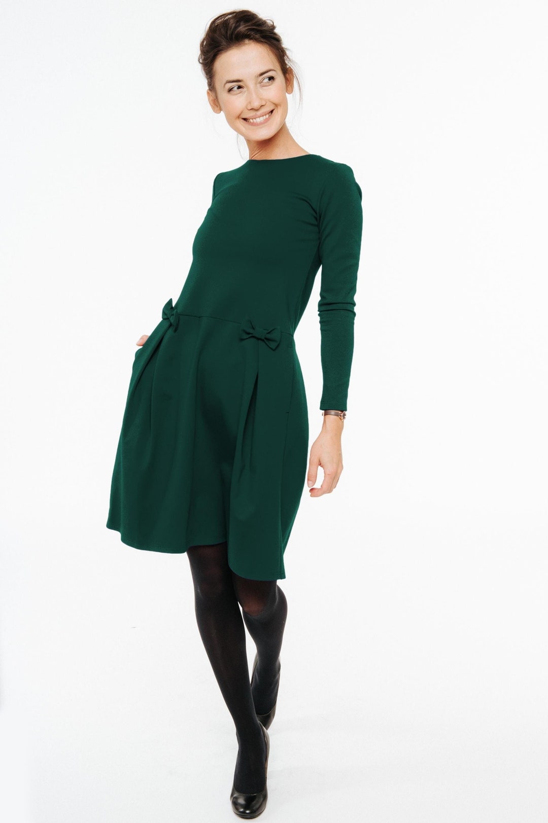 Green Christmas Dress, Elegant Aline Dress With Bow Details, Long — free download