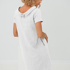 Linen Dress, Women's Clothing, Minimalist Dress With Short Sleeves, Linen Clothing, Modest Linen Dress With Back Ribbon