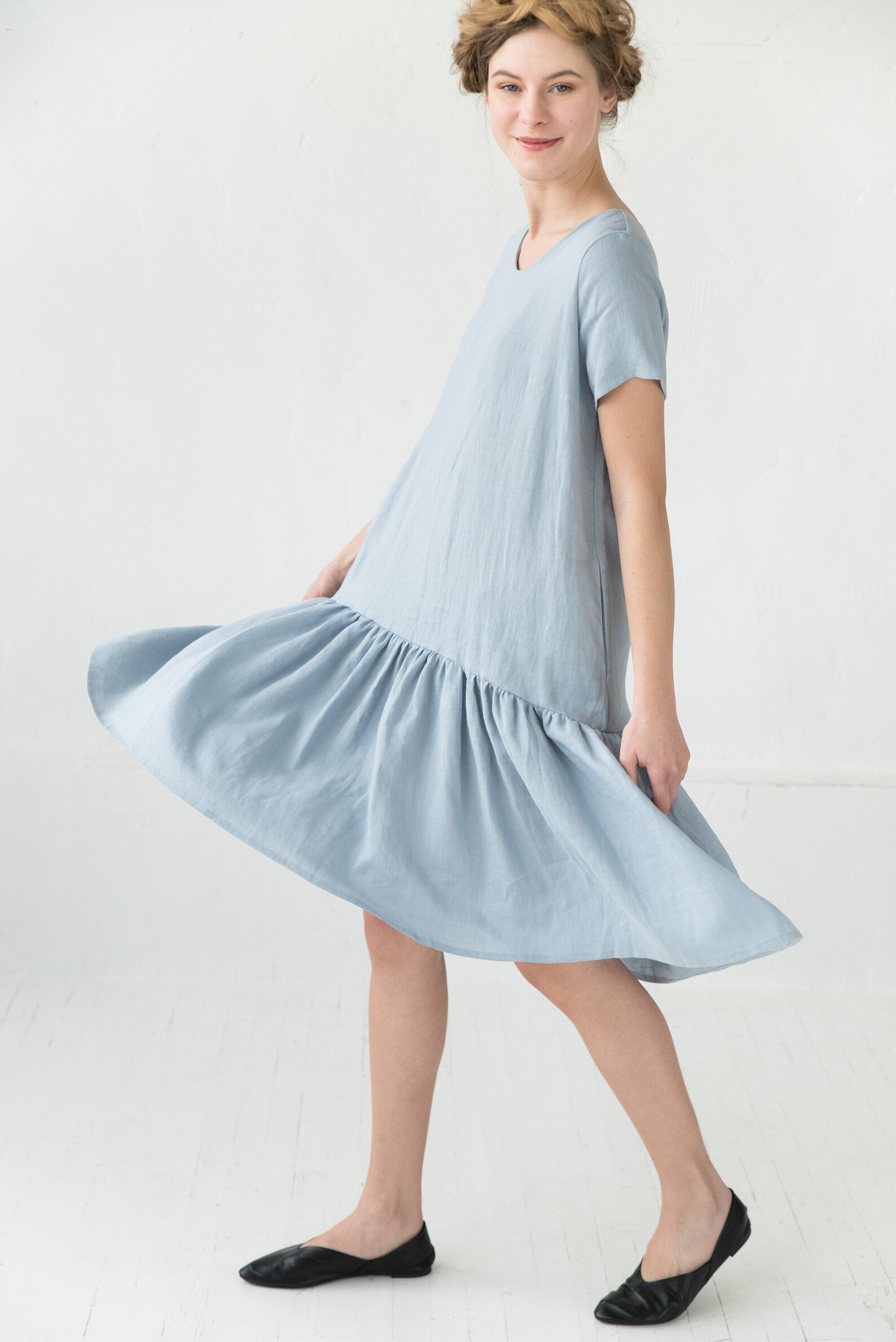 Linen Dress Light Blue Dress Flare Dress Summer Linen - Etsy