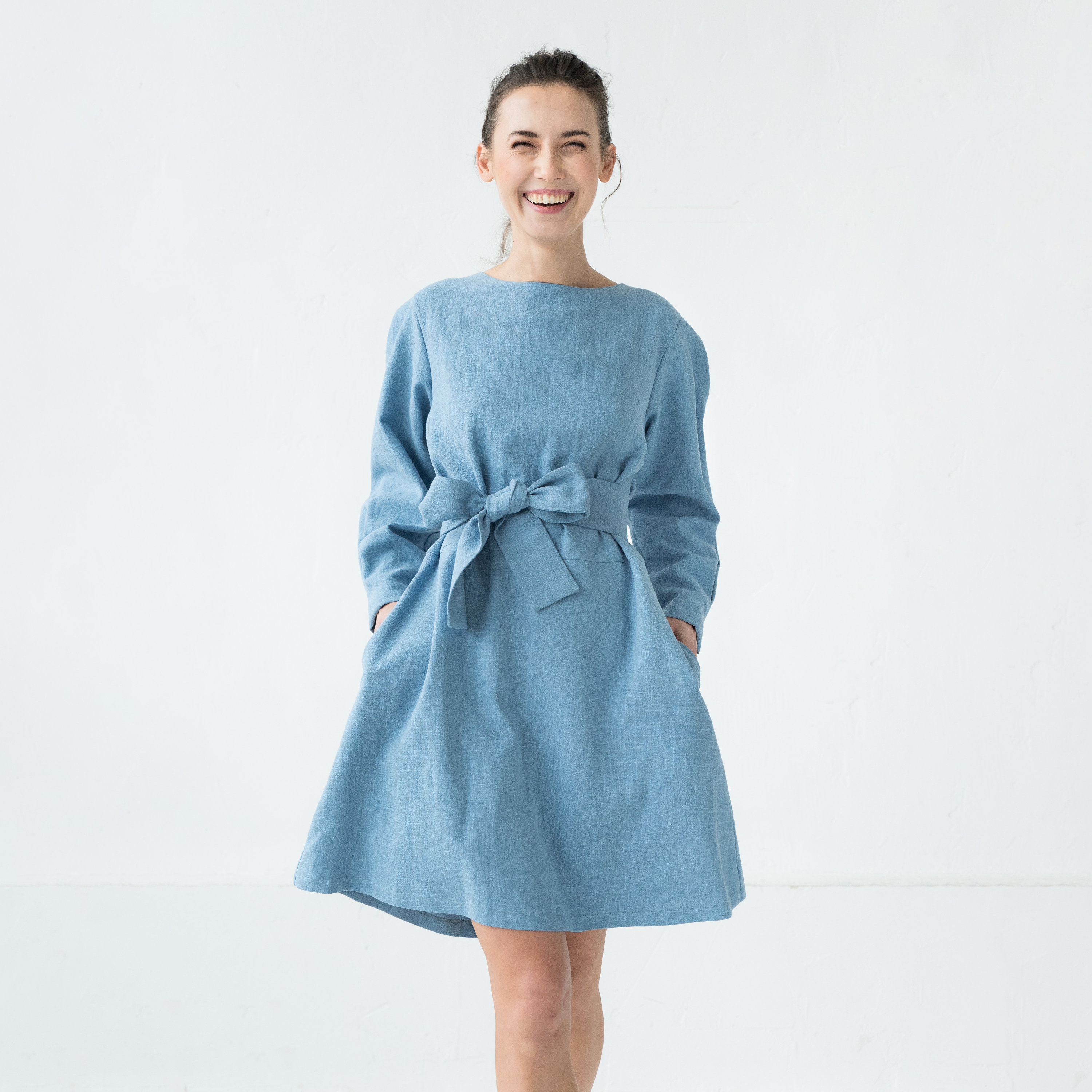 Simple light cheap blue dress