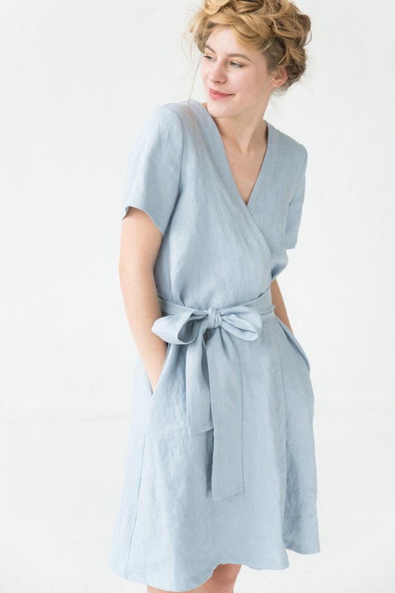 light blue midi wrap dress Big sale ...