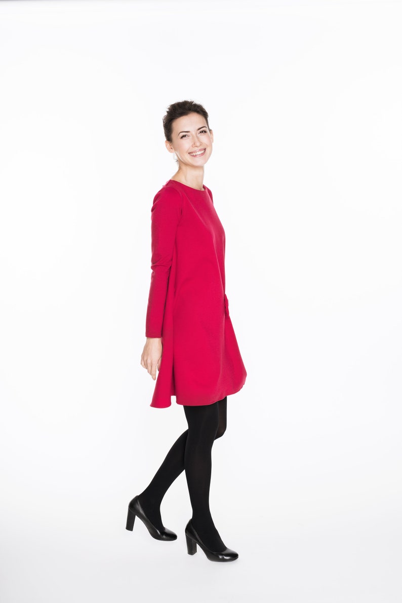 Robe de printemps par LeMuse, Robe rouge, Robe trapèze, Robe à manches longues, Vêtements pour femme, Robe élégante, Robe de cérémonie, Jolie robe pour rendez-vous amoureux image 4