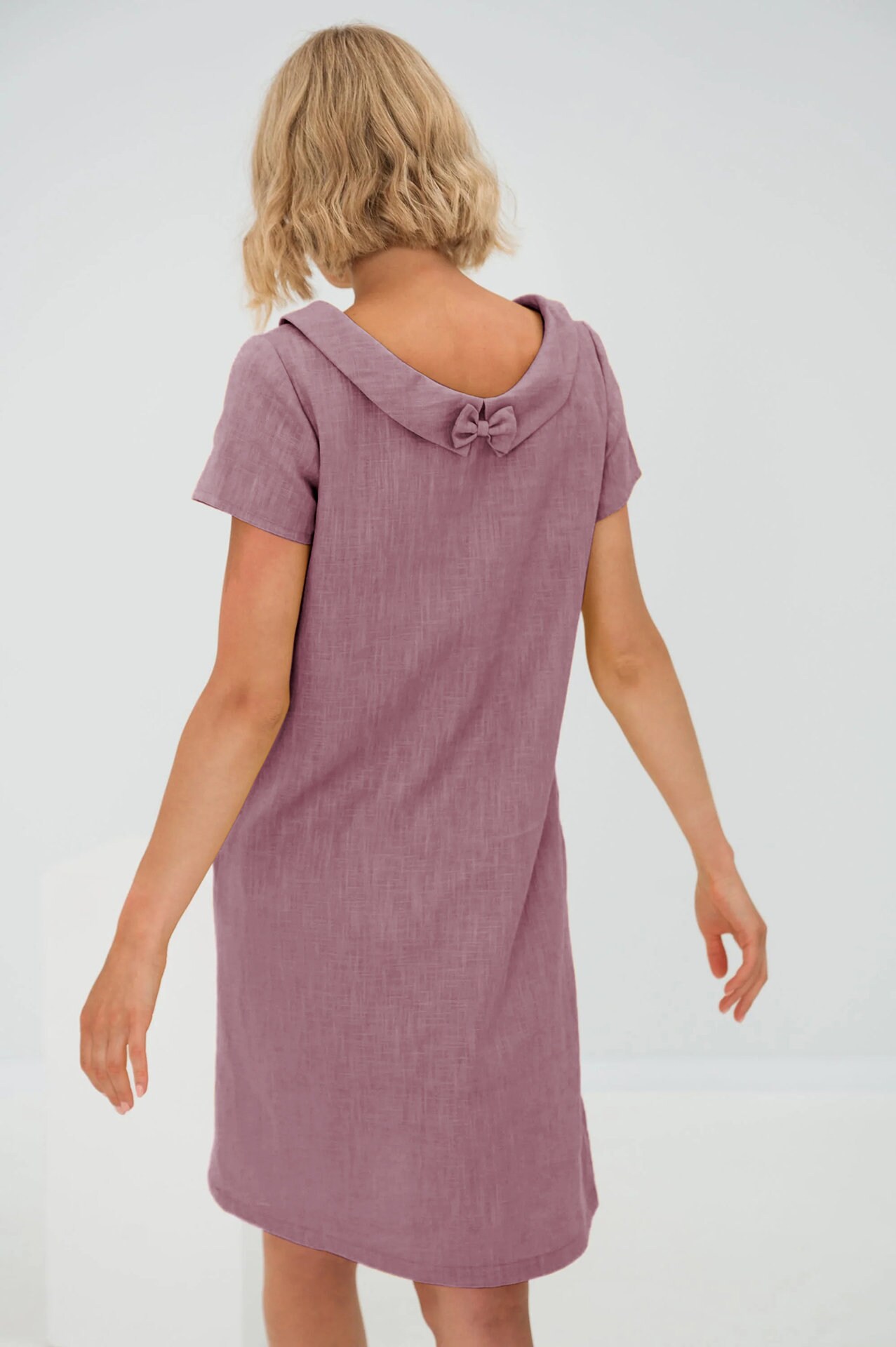 Minimalist trapeze linen dress for wedding guest, women's sleeveless summer clothing, boho simple knee length casual oversize apparel