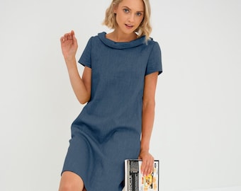 Simple linen summer short dress, handmade shift petite beach minimalist short cocktail frock, wedding bridesmaid clothing