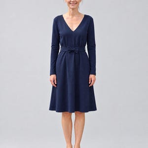 Italian Punto Milano Belted V-Neck Dress for Women, Light gray, Red, Sky blue – Jazz by LeMuse