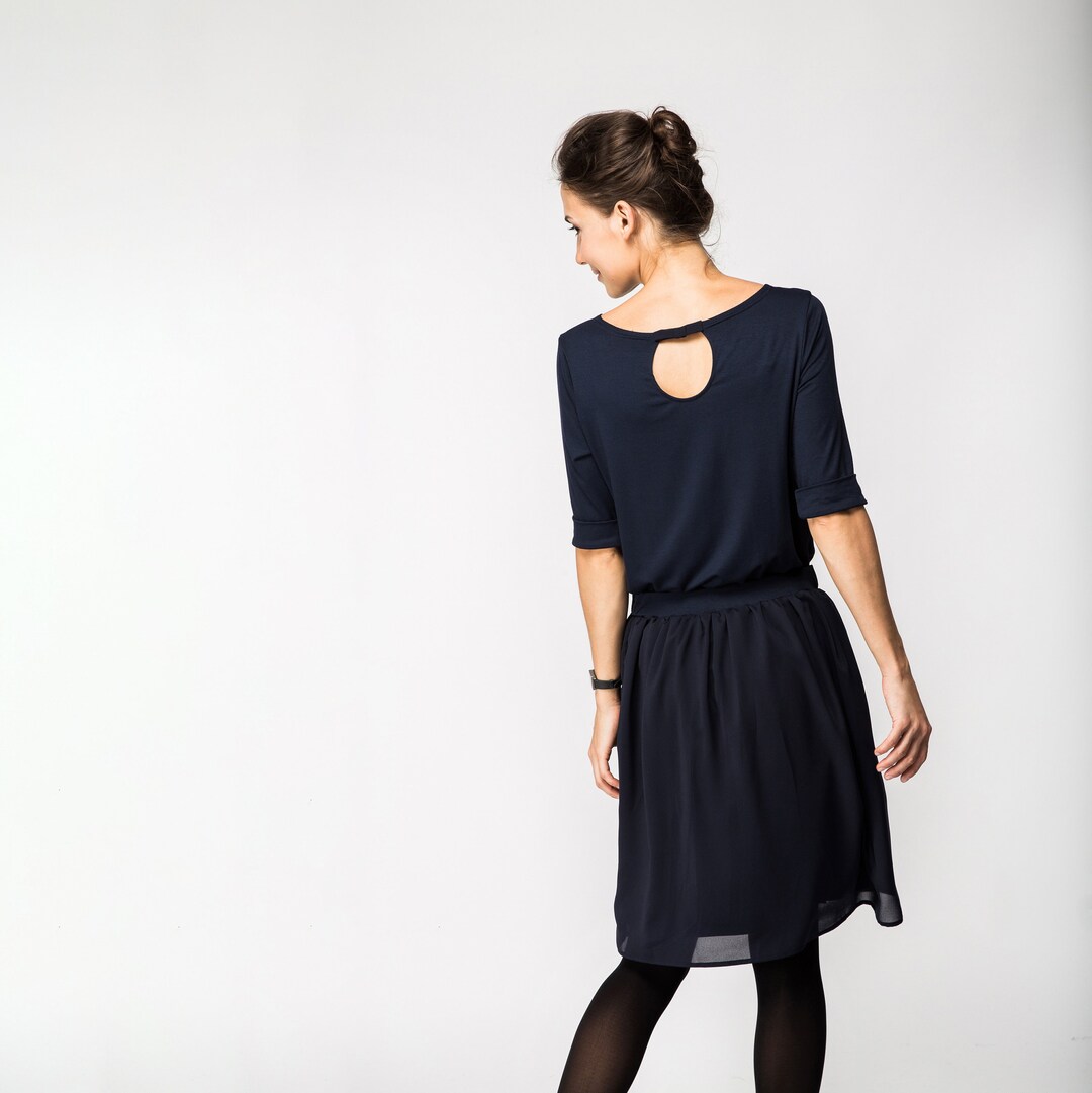 Navy Blue Dress Cocktail Dress Elegant Dress Minimalist Etsy