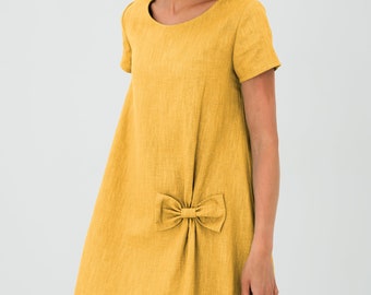 Linen Womens Clothing, Minimalist Dress, Yellow Linen Dress, Midi Dress, Petite Dress, Fall Style, Oversize Dress, Washed Linen Dress