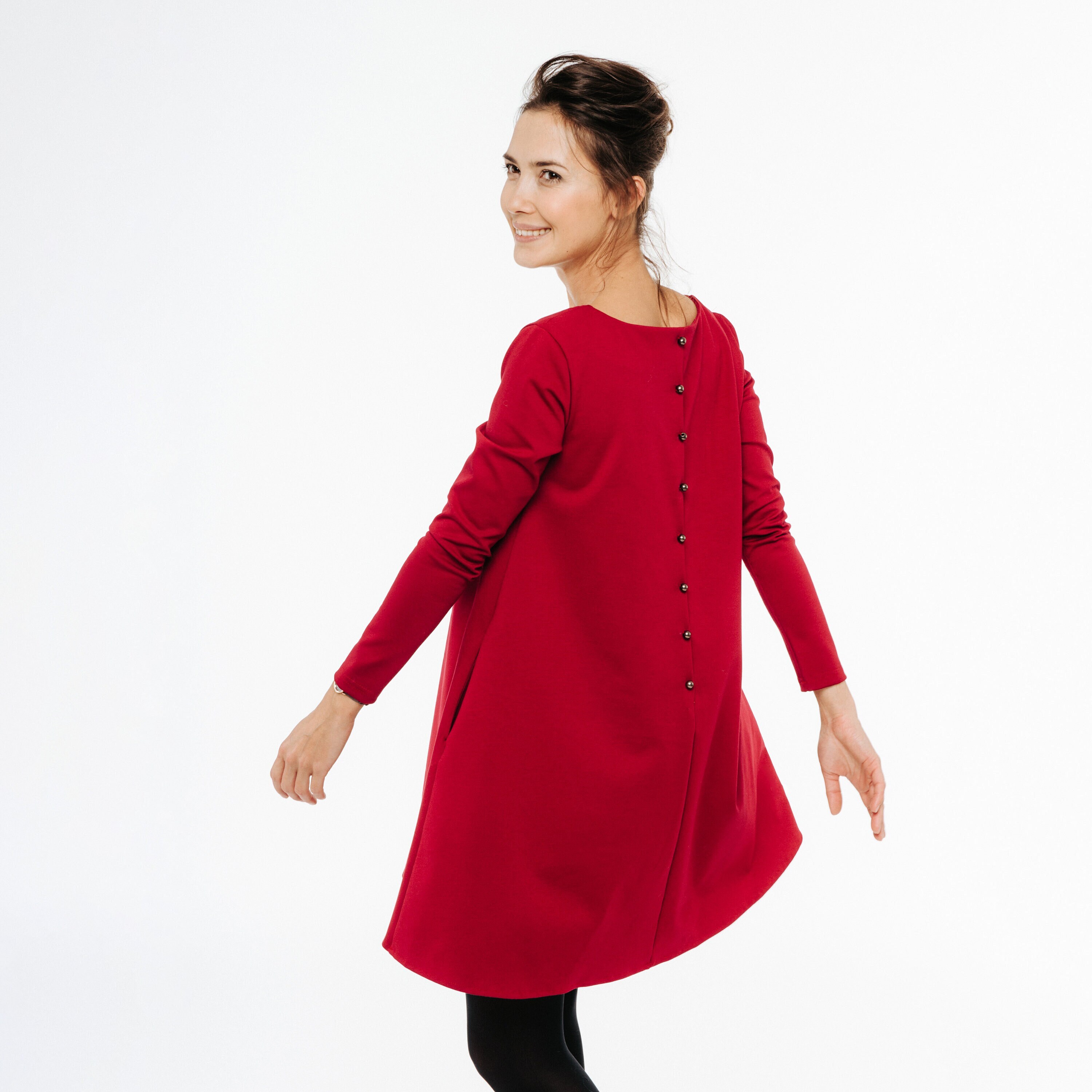 LeMuse Women Red Dress, Midi Dress, Elegant Dress, Holiday Dress, Minimalist Clothing, Cocktail Dress, Long Sleeve Dress, Red Loose Dress