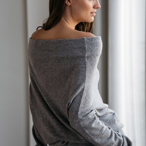 Gray Wool Sweater Women, Minimalist Clothing, Off Shoulder Sweater, Woolen Top, LeMuse Clothing, Knit Pullover, Warm Sweater, Comfy Clothes image 7