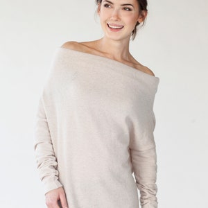 Cream Sweater Minimalist Clothing Wool Sweater off Shoulder - Etsy