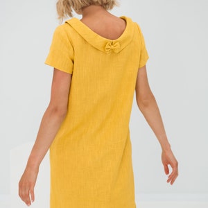Vestido de lino amarillo, vestido minimalista, vestido de línea, vestido sencillo, vestido de todos los días, vestido modesto, ropa de lino, vestido de lino casual, Lemuse imagen 5