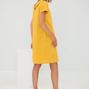 Robe en lin jaune, Robe minimaliste, Robe trapèze, Robe simple, Robe de tous les jours, Robe modeste, Vêtements en lin, Robe en lin décontractée, Lemuse image 7