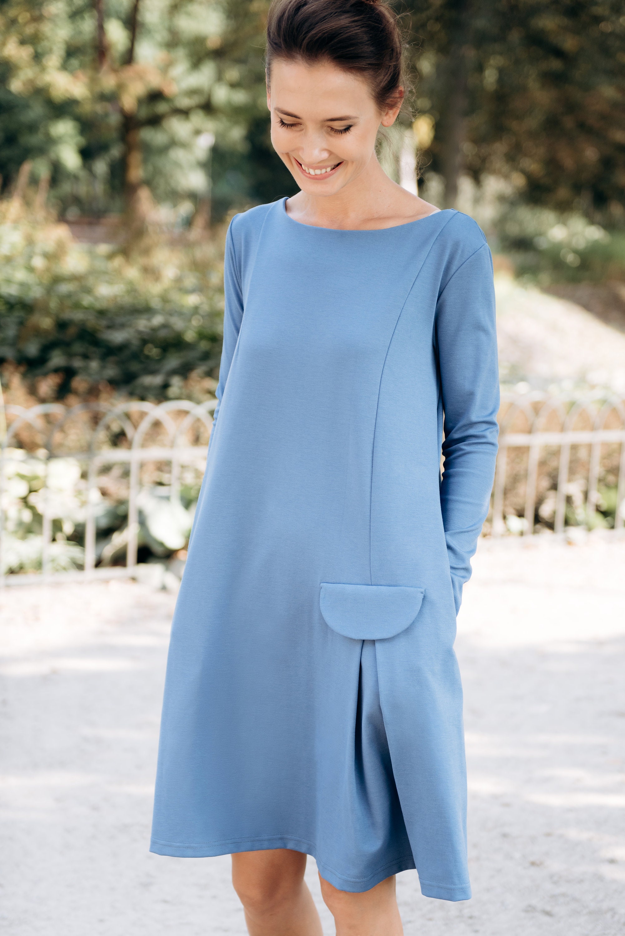 Sky Blue Dress Long Sleeve Dress 