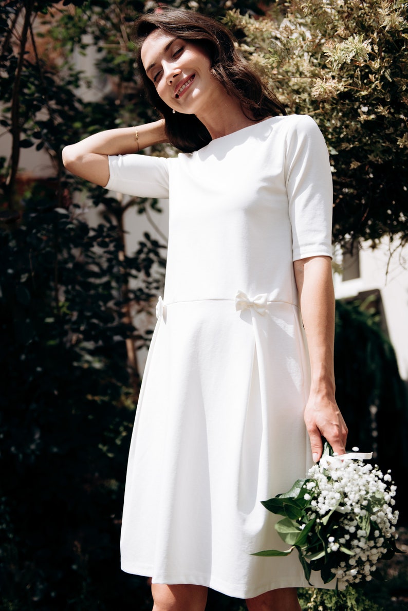 Simple Wedding Dress Alternative Wedding Boho Wedding Dress Midi Dress Civil Wedding Dress Modern Wedding Dress White Summer Dress
