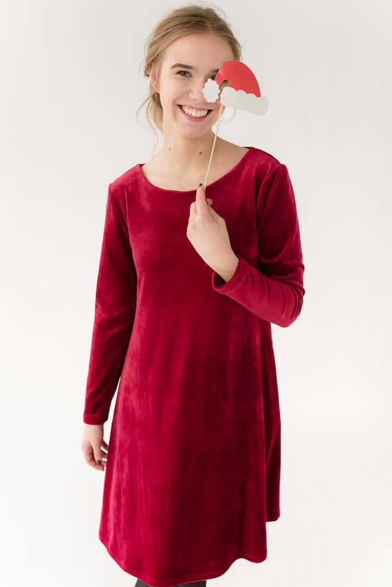 LeMuse Red Velvet Dress, A Line Dress, Red Short Dress, Elegant Dress, Button Back Dress, Minimalist Clothing, Red Cocktail Dress, Simple Dress
