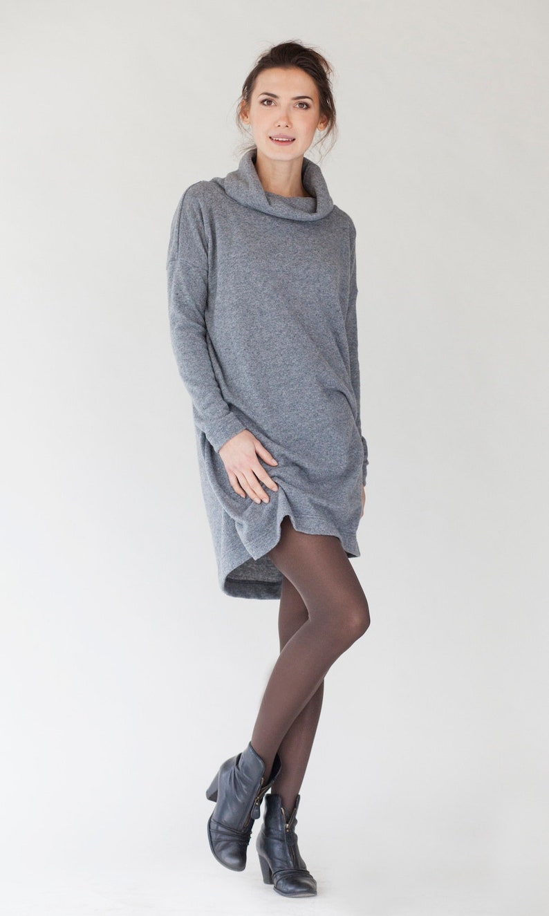 Oversized Dress, Winter Wool Dress, Grey Sweater Dress, Turtleneck Dress, Woolen Dress, LeMuse Clothing, Warm Loose Dress, Comfy Clothes image 3