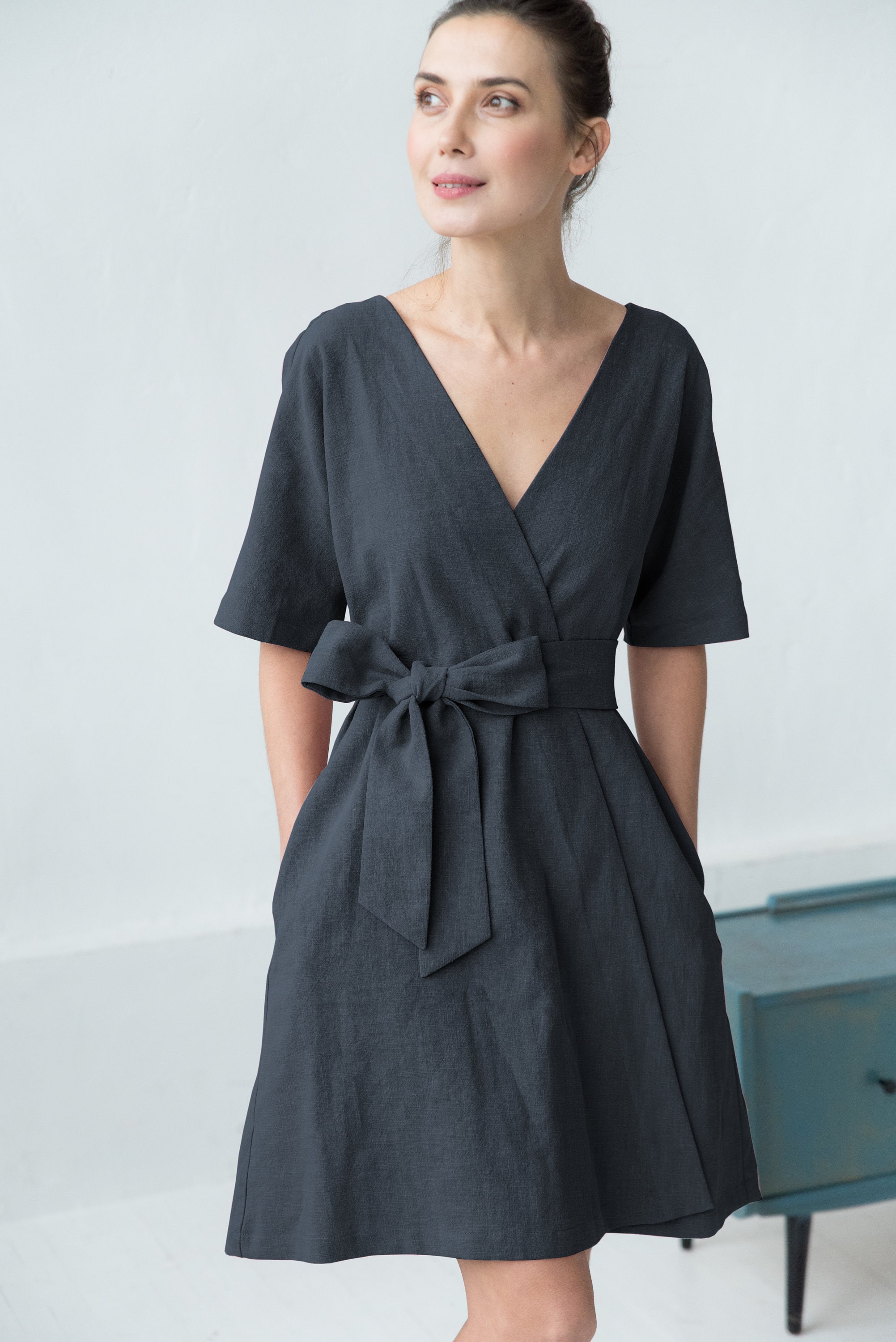 Linen Robe Dress Linen Wrap Dress Boho Clothing Linen | Etsy