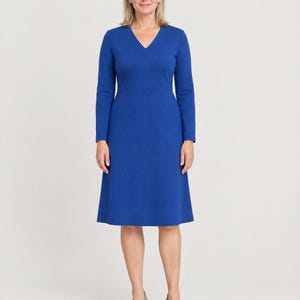 Punto Milano Long Sleeve A-Line Office Dress with Pockets for Women, Cobalt, Brown, Blue – Desk by LeMuse